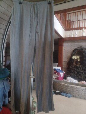 Express Women's 100% Linen Drawstring Pants 7/8 Grey